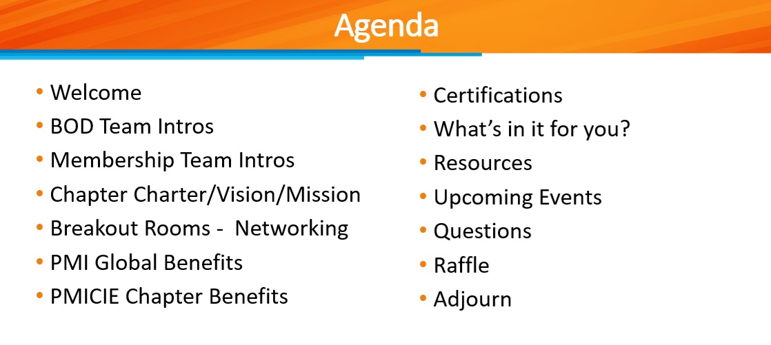 PMICIE New Member Orientation Agenda Image